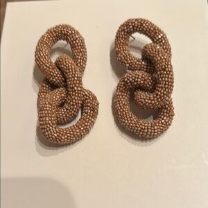 Elegant Tan Beaded Link Earrings